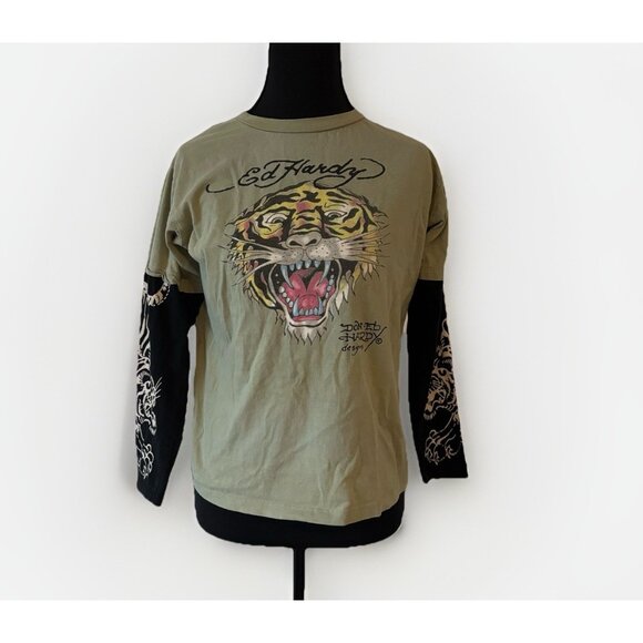 Ed Hardy YOUTH T-SHIRT SIZE 18 XL Grunge Y2K Tiger Graphic Print - Picture 1 of 15